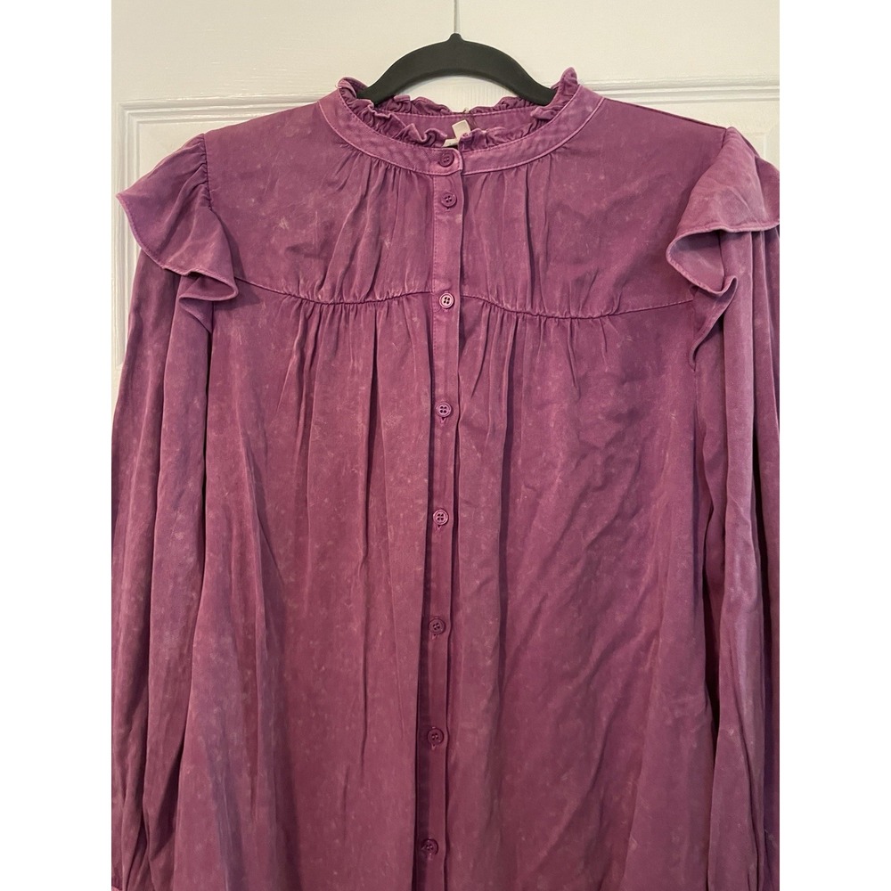 New Jodifl purple peasant tunic blouse women's sz Small ruffle shoulder cottage - Picture 2 of 11